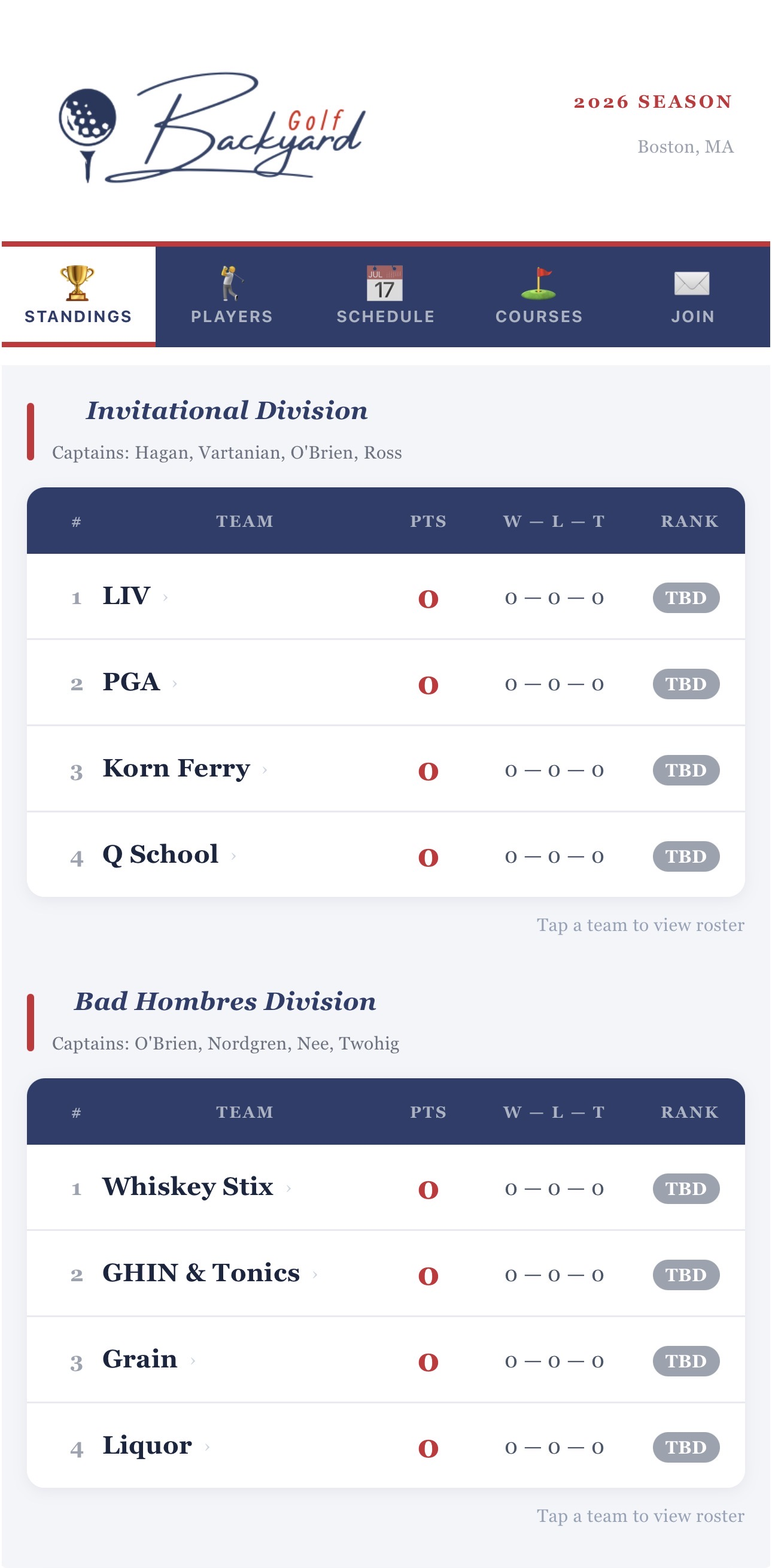 BGL Clubhouse — live standings, matchups, and player profiles